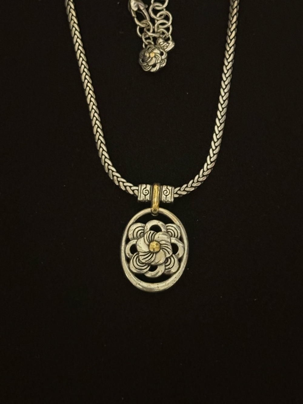 Brighton Two-Tone Floral Pendant Necklace - Silver and Gold - Picture 8 of 11